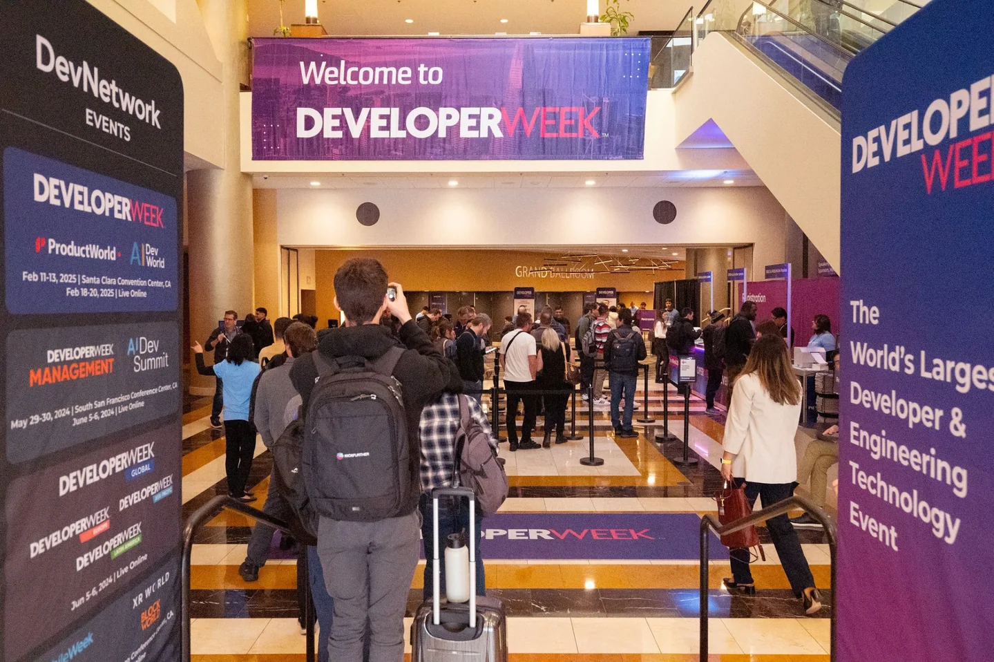 DeveloperWeek entrance with large-format venue signage