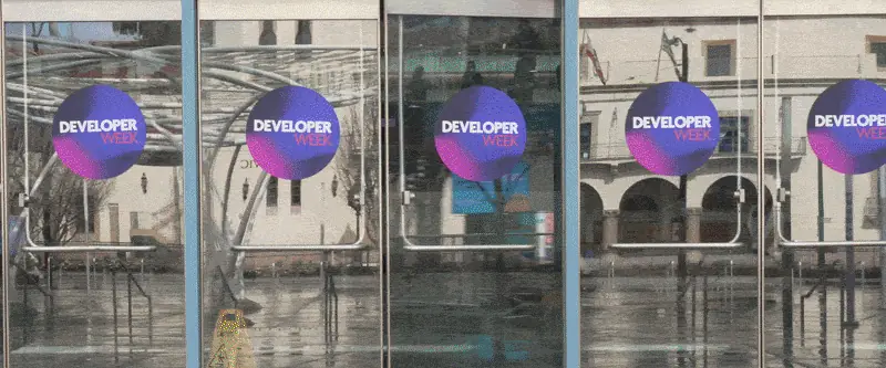 Animated DeveloperWeek venue window graphic